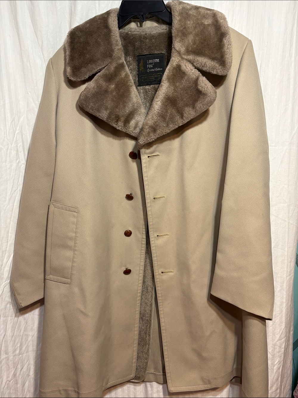 London Fog Beige Coat with Brown Faux-Fur Collar